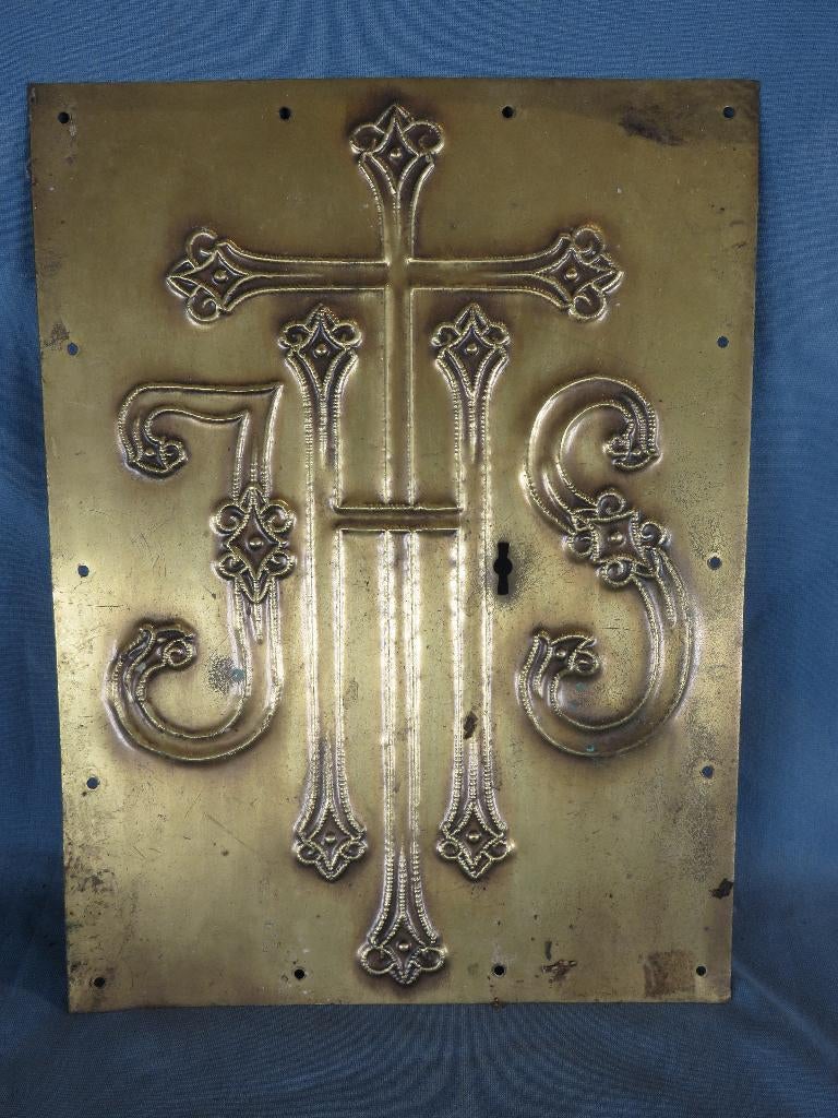 Tabernakel J H S plaat in koper - 18e - 19e eeuw, Antiek en Kunst, Antiek | Religie, Ophalen of Verzenden