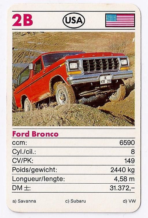 Kw1601 autokaartje 2b - ford bronco, Ophalen of Verzenden, Zo goed als nieuw, Auto's