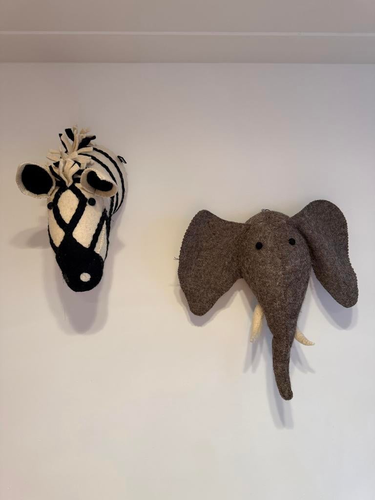 Vilten Dierenkoppen Loods5 - Zebra en Olifant, Ophalen of Verzenden, Zo goed als nieuw