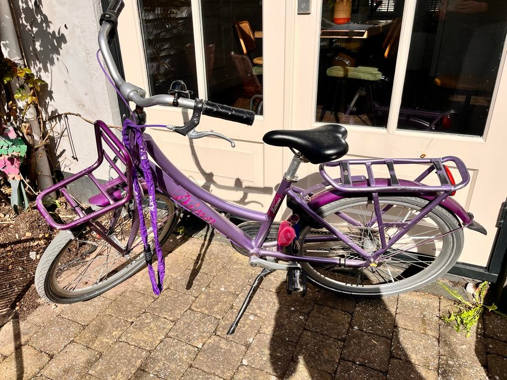 Batavus meisjesfiets, paars, met mand en bagagedrager, Fietsen en Brommers, Fietsen | Meisjes, Ophalen, Gebruikt, 24 inch, Handrem