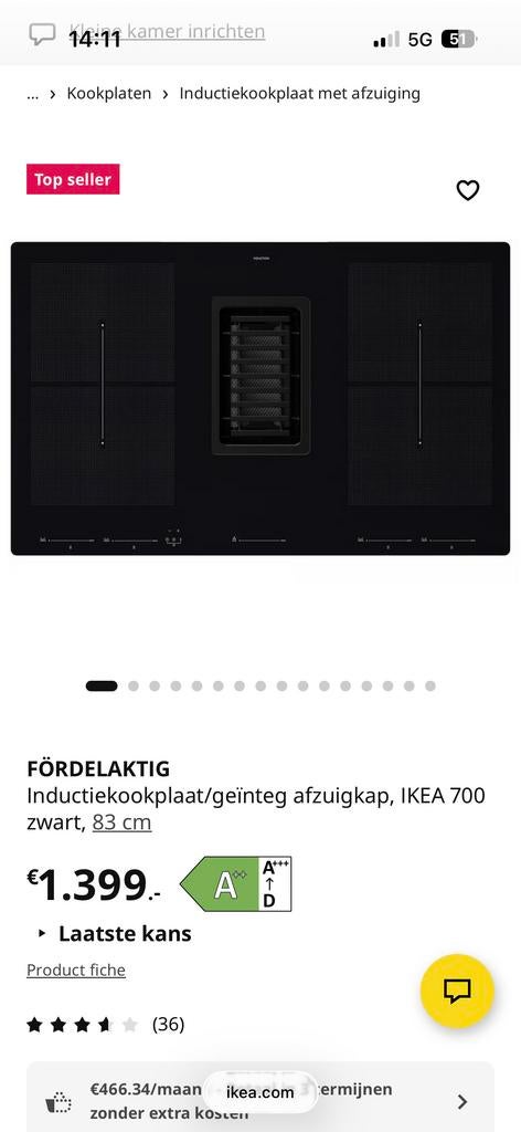 IKEA FÖRDELAKTIG Inductiekookplaat met afzuiging, Witgoed en Apparatuur, Kookplaten, Gebruikt, Energieklasse A of zuiniger, Inbouw