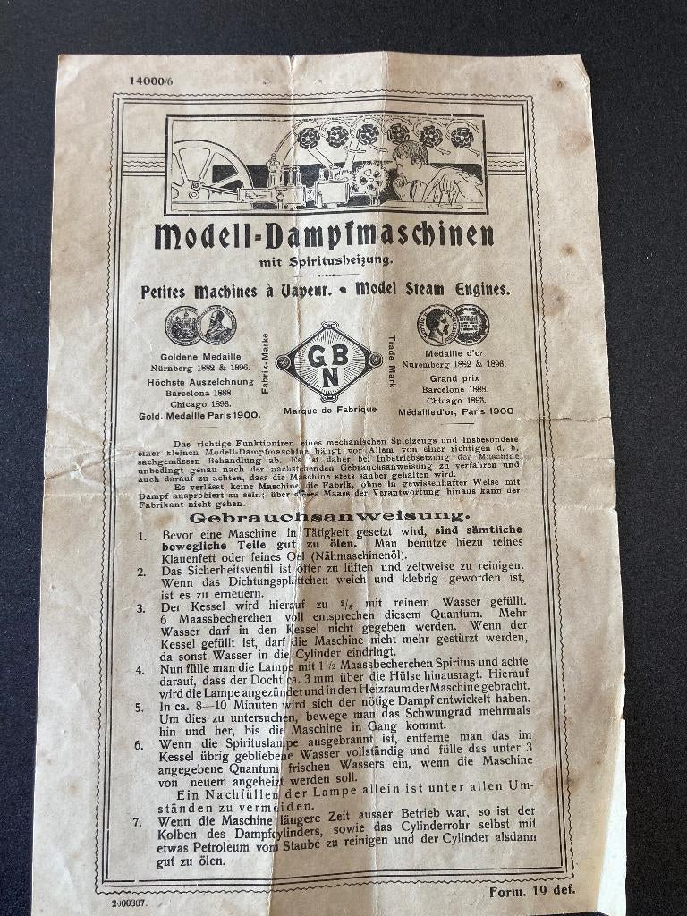 Antieke Bing gebruiksaanwijzing voor model stoommmachine, Ophalen of Verzenden