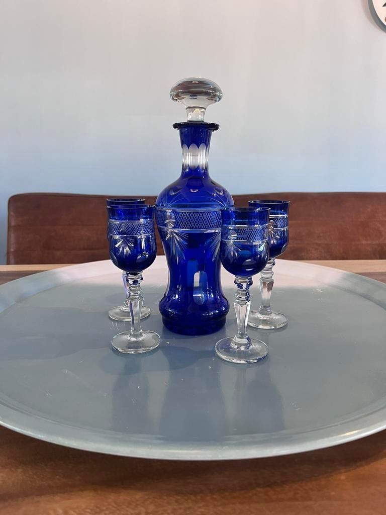 Vintage Kobalblauwe set, karaf en glazen, Antiek en Kunst, Antiek | Glas en Kristal, Ophalen