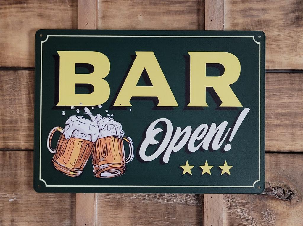 Bar open bier reclamebord van metaal wandbord decoratie, Info@deconoord.nl, Deco Noord, Nieuw, Ophalen of Verzenden