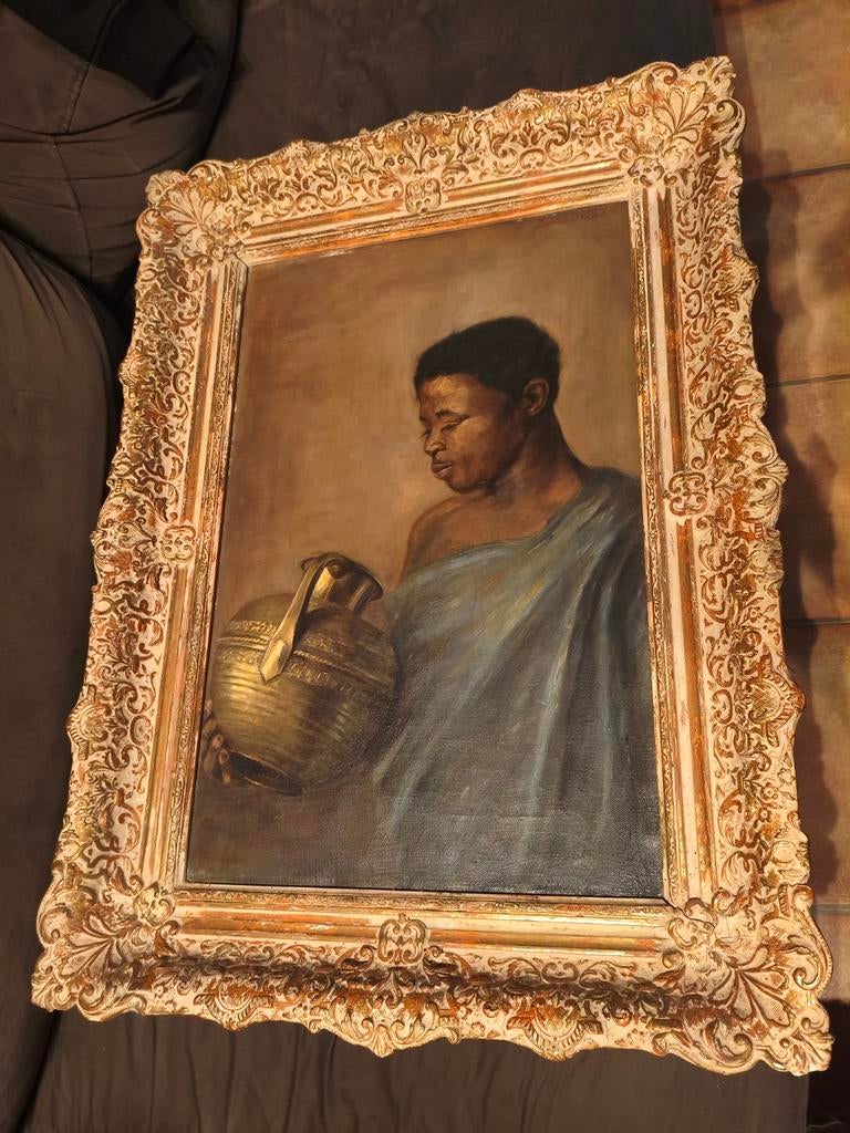 Jeanne Wasch geb 1884 gesigneerd.Persoon met Koper., Antiek en Kunst, Kunst | Schilderijen | Klassiek, Ophalen