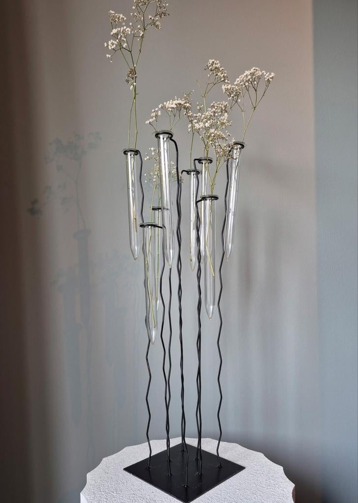 Zeer Unieke vaas met reageerbuisjes, Overige kleuren, 50 tot 75 cm, Ophalen of Verzenden, Glas