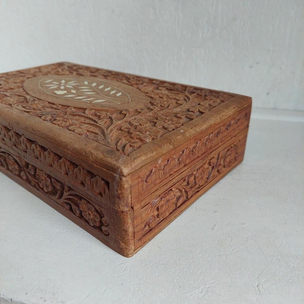 Lucky Vintage midcentury India houtsnijwerk doos, Antiek en Kunst, Ophalen of Verzenden