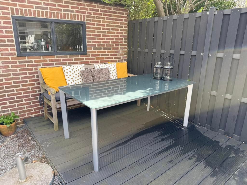 Glazen tuintafel Bois Le Duc 182x95 cm, Tuin en Terras, Ophalen, Gebruikt, Rechthoekig
