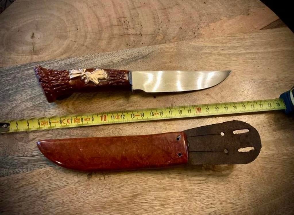 Vintage Okapi mes met lederen schede, Ophalen of Verzenden