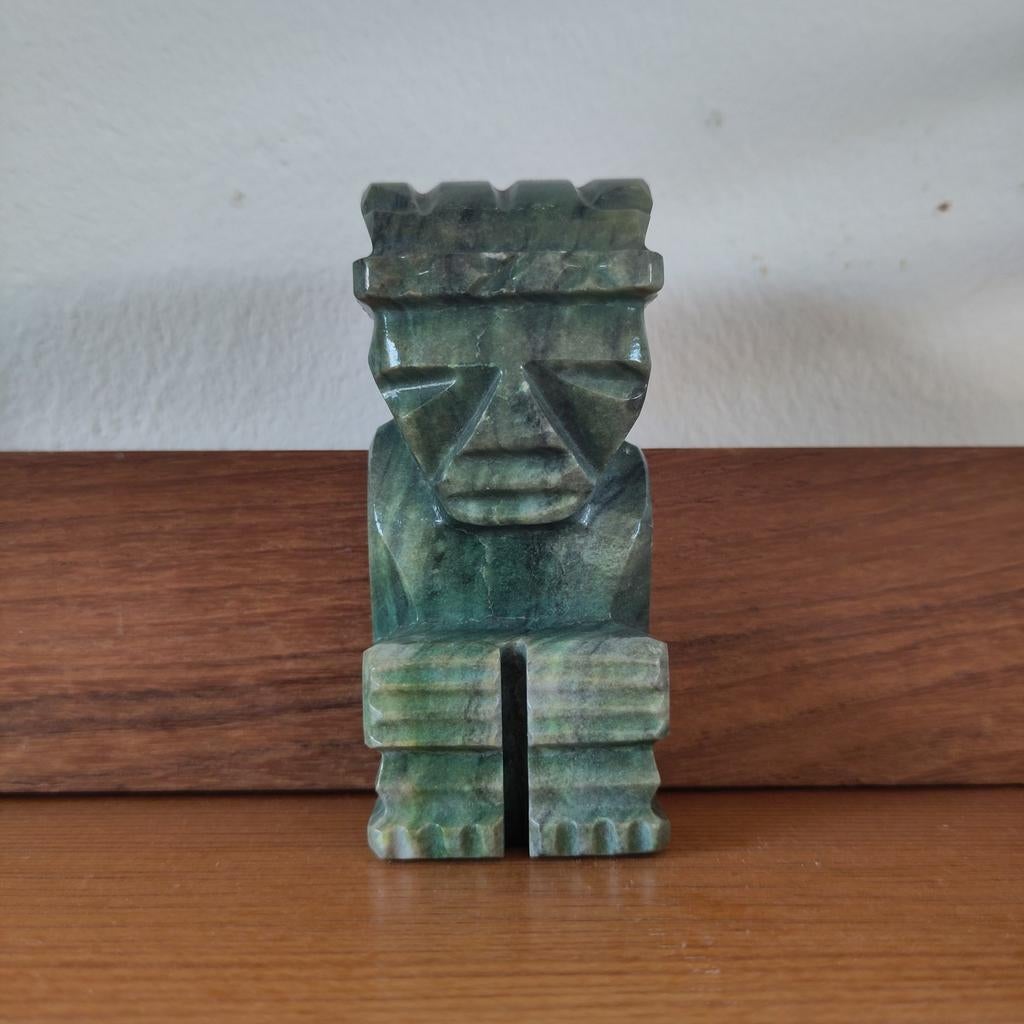 Azteken / Maya beeldje, handgesneden uit groen natuursteen, Verzamelen, Ophalen of Verzenden, Zo goed als nieuw, Overige typen