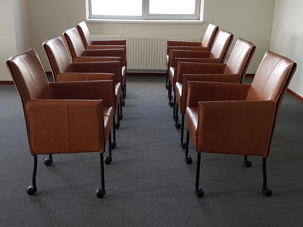 8 Nieuwe Exlusieve comfortabele Design eetkamerstoelen leer, Chaplin charly montis geraldine  bert plantagie stijl, Bruin, Nieuw