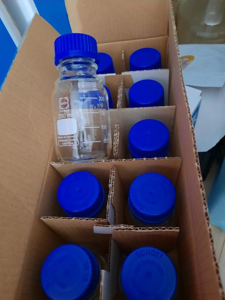10x Schott Duran GL45 laboratoriumflessen 250 ml, Ophalen, Nieuw
