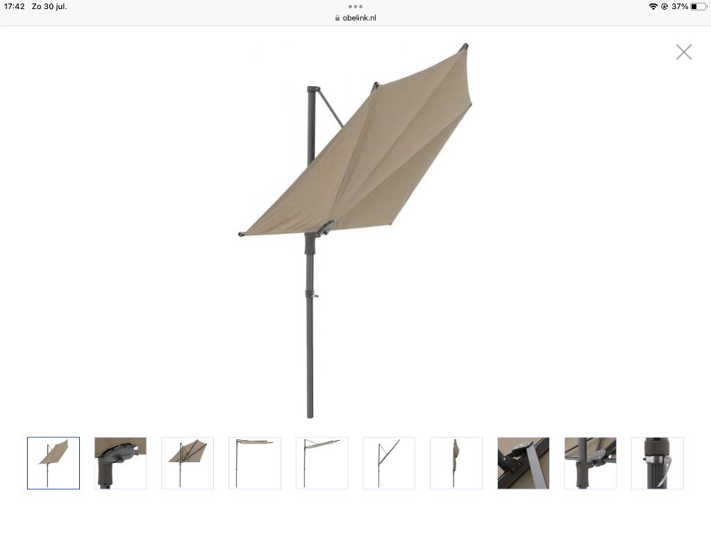 Balkonparasol Madison Sun Wave - Taupe - 2 stuks, Ophalen, Verstelbaar, 2 tot 3 meter, Zweefparasol
