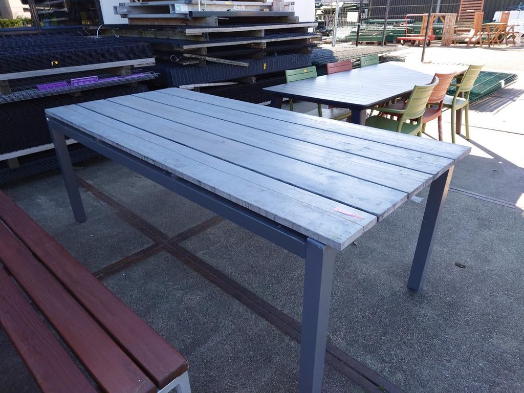 Grijze tuintafel met houten blad, Ophalen, Gebruikt, -, -
