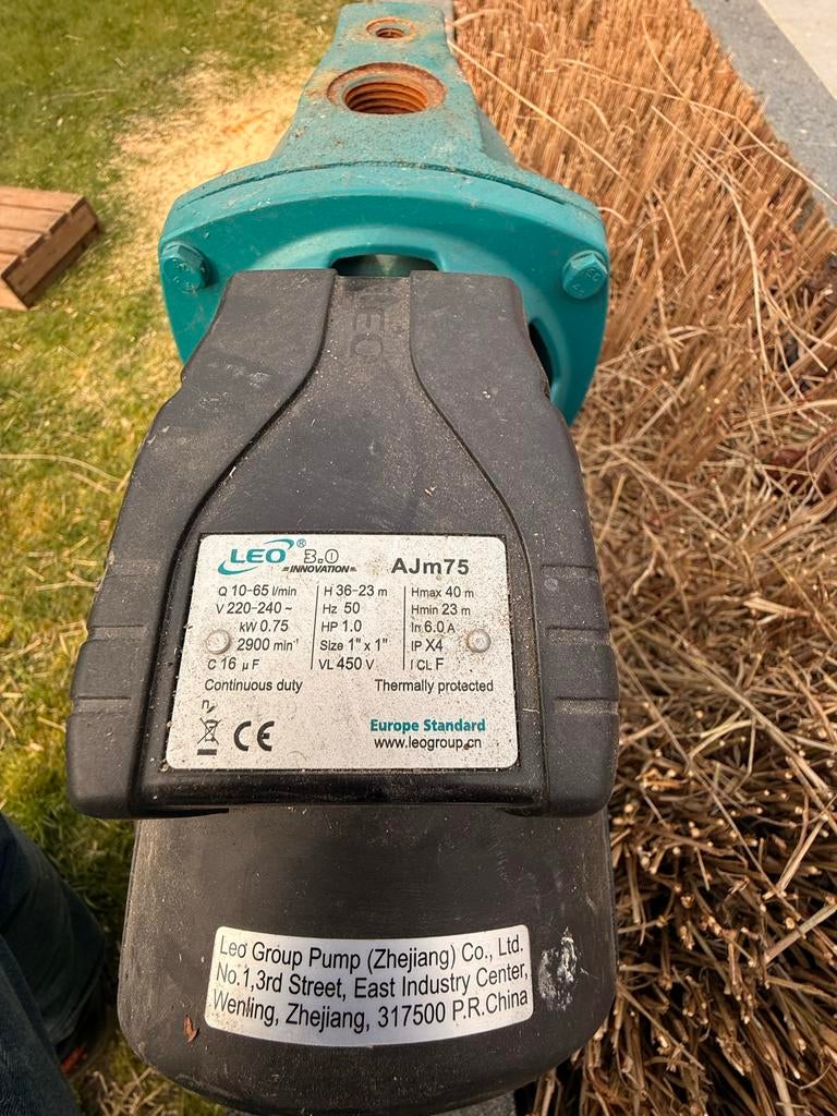Leo AJm75 Grondwaterpomp - Specificaties op typeplaat, Tuin en Terras, Waterpompen, Gebruikt, Elektrisch, Bronpomp, Ophalen of Verzenden