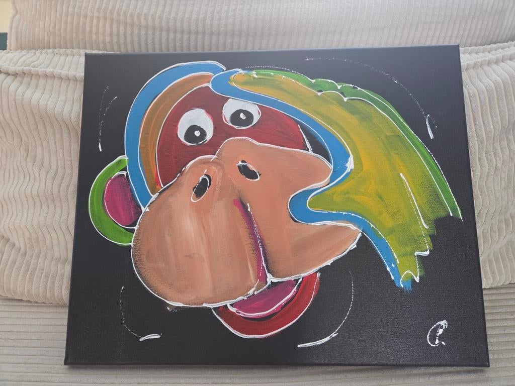 Schilderij "Monkey Business Zwart" van C.M. Leushuis, Antiek en Kunst, Ophalen