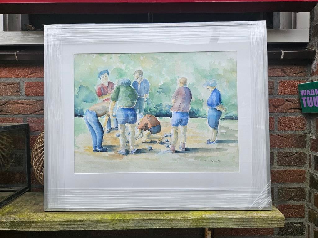 Aquarel  van Petanque voorstelling., Antiek en Kunst, Ophalen