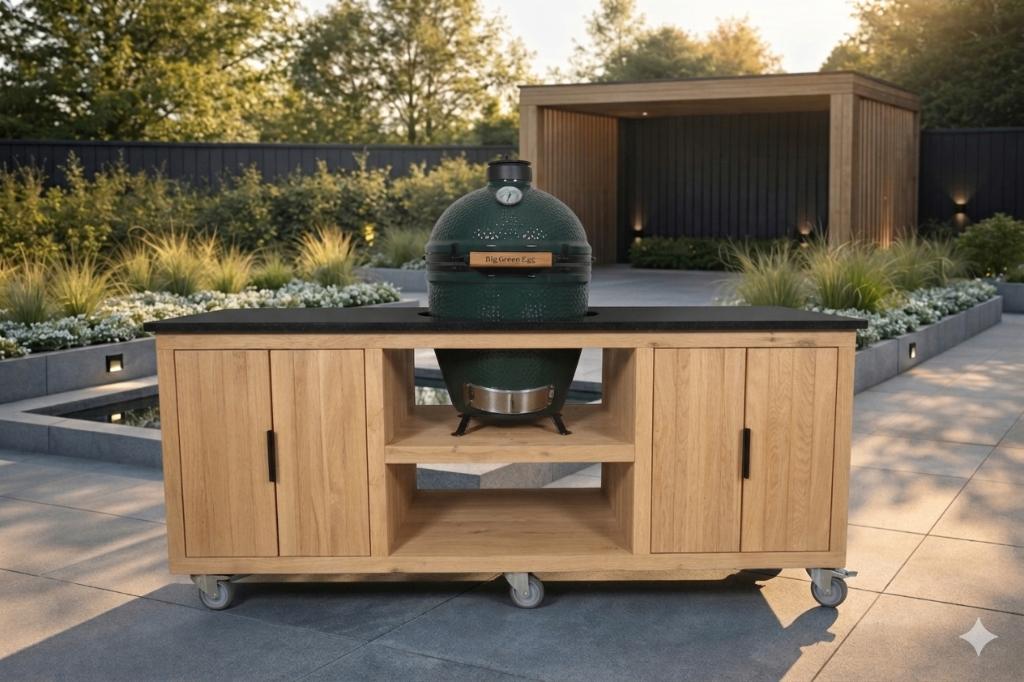 Deluxe Massief Eiken BBQ-Meubel Incl. Graniet, Maatwerk, Houtskool, Nieuw, Ophalen of Verzenden