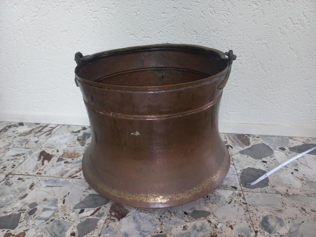 Antieke Koperen ketel/ houtbak, Ophalen, Koper