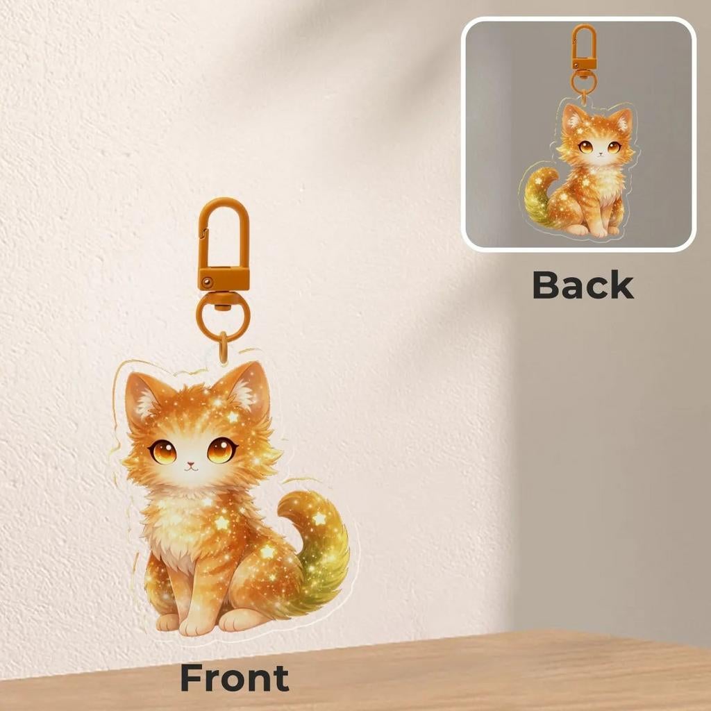Leuke Oranje Gele Kat Sleutelhanger - Tas & Jas Decoratie, Verzenden