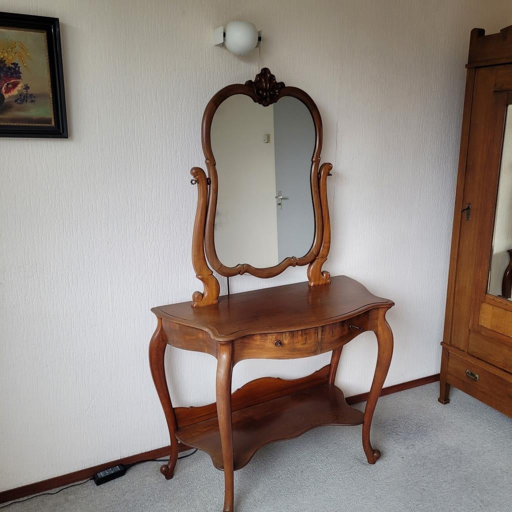 Antieke mahonie kaptafel met spiegel, Gebruikt, Hout, 100 tot 150 cm, Klassiek, Antiek