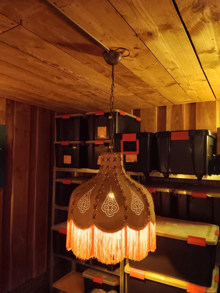 Hanglamp leer met franjes, Ophalen of Verzenden, Minder dan 50 cm