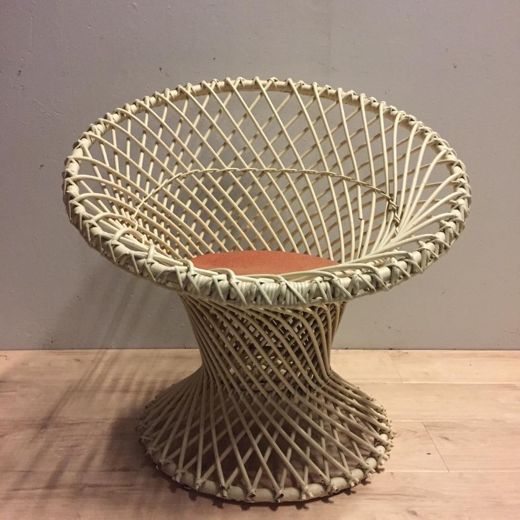 Jaren 50 60 vintage rotan wicker hoepel fauteuil Rohé, Huis en Inrichting, Gebruikt, Minder dan 75 cm, Sixties, Noordwolde
