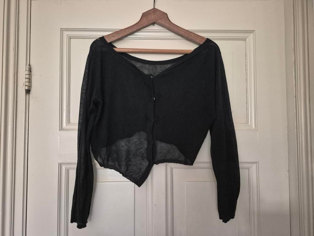 Ann Demeulemeester cropped cardigan zwart katoen mousseline, Kleding | Dames, Maat 38/40 (M), Zwart, Ophalen of Verzenden, Zo goed als nieuw