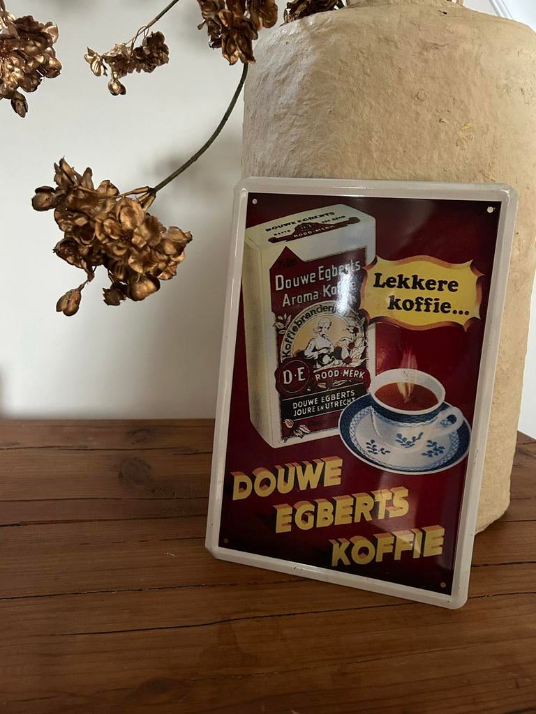 Vintage Douwe Egberts Emaille Reclamebord - Lekker Koffie, Ophalen of Verzenden