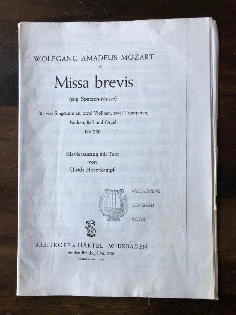 Bladmuziek kopie Missa Brevis Mozart, Muziek en Instrumenten, Gebruikt, Klassiek, Ophalen of Verzenden, Viool of Altviool