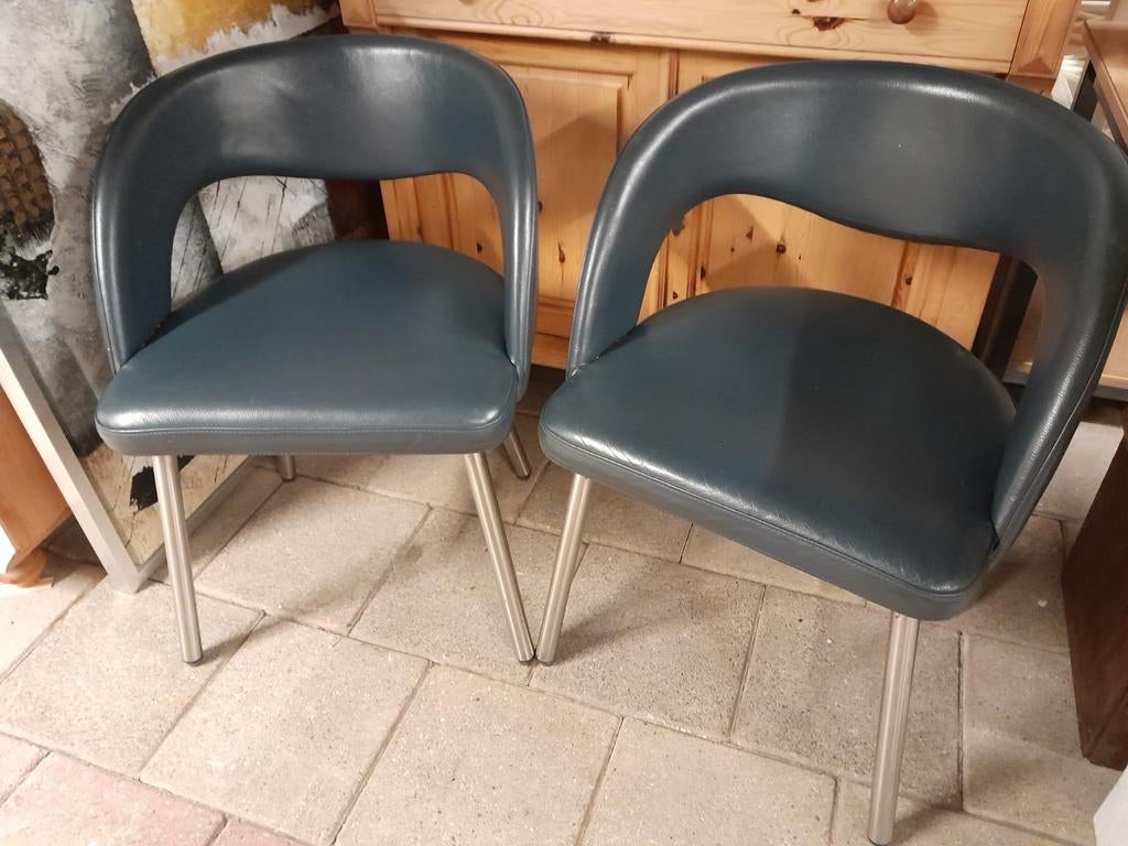 2 donkerblauw leren stoelen, Ophalen, Twee, Blauw, Leer