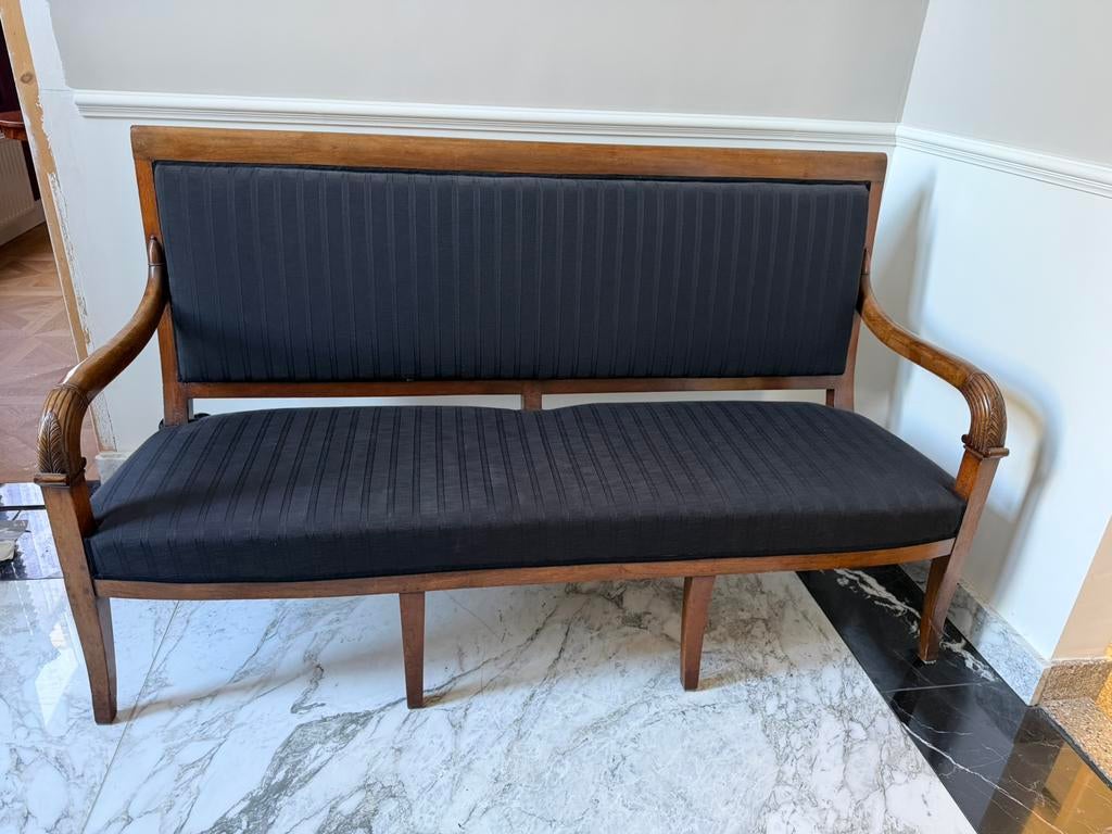 Empire bank mahonie zwarte bekleding antiek, Antiek en Kunst, Ophalen