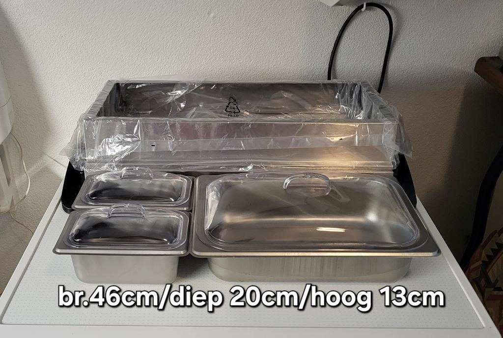 RVS buffetwarmer met 3 schalen, nieuw in doos., Huis en Inrichting, Ophalen of Verzenden, Nieuw