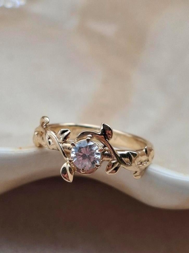 Bladeren natuur ring 9 karaat goud 9k 15.5 mm incl verzenden, Verzenden, Dame, Goud, Goud