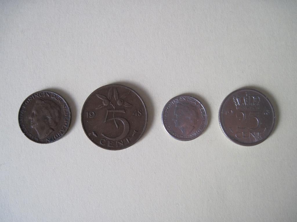 45 Setjes van Cent + Stuiver + Dubbeltje + Kwartje - 1948, Ophalen of Verzenden, Koningin Wilhelmina, Overige waardes, Setje