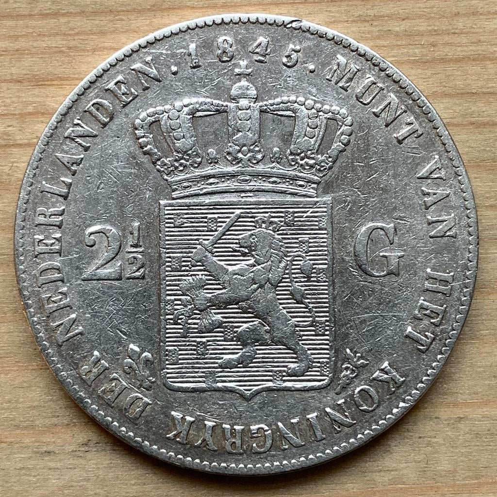 Nederland Rijksdaalder 1845  met streepje Willem II zilver, Ophalen of Verzenden, 2½ gulden, Zilver