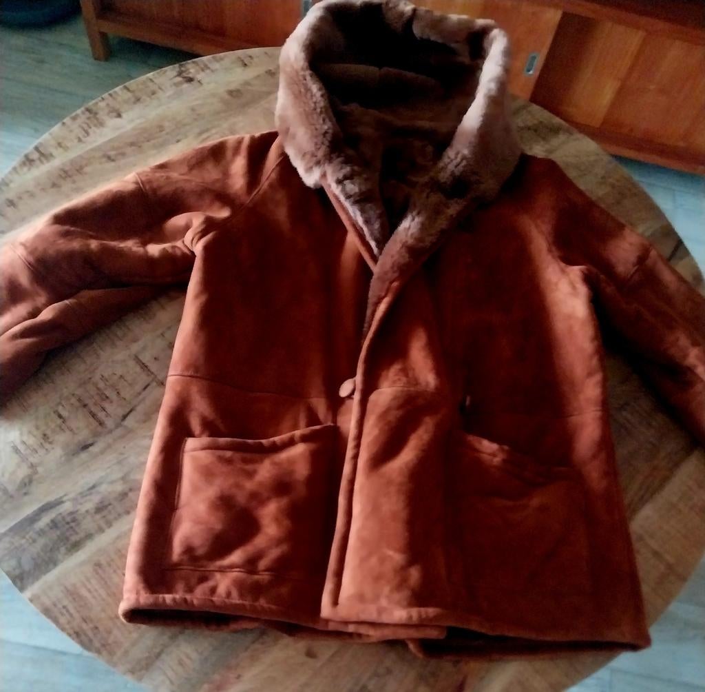 Echt Lamsleren Jas met Capuchon - Maat L (40-46), Bruin, Maat 42/44 (L), Nieuw, Ophalen of Verzenden