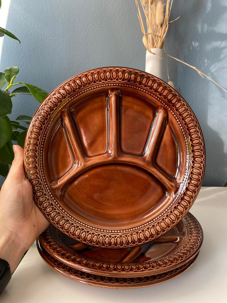 Bruine vintage gourmet borden / verdeelborden, Ophalen of Verzenden