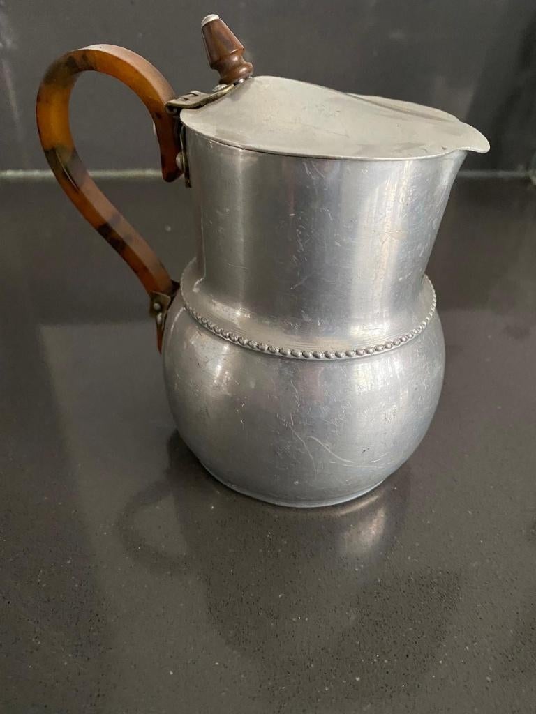 Antieke Aluminium Koffie/Theekan met schildpad motief greep, Antiek en Kunst, Ophalen