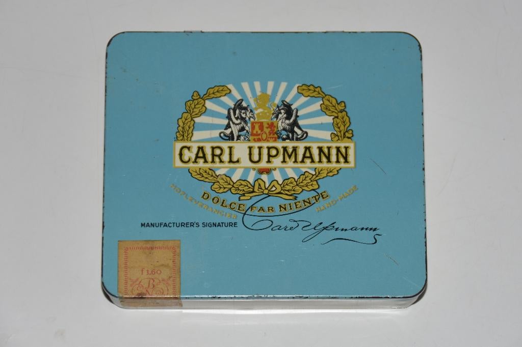 Carl Upmann Dolce Far Niente sigaren blik met banderol 60s, Verzamelen, Verzenden, Gebruikt, Tabaksdoos of Verpakking