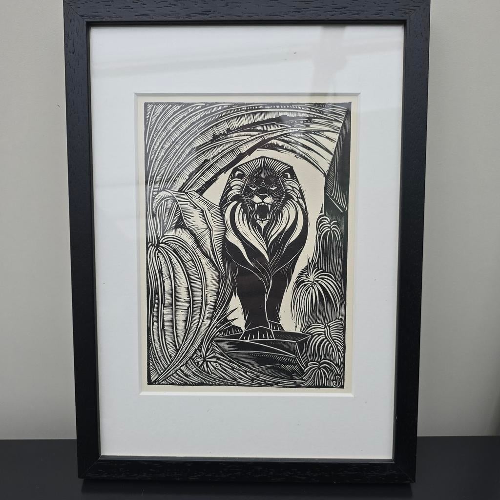 Jan Schonk (1889-1967) "Leeuw" houtsnede of linosnede, Ophalen of Verzenden