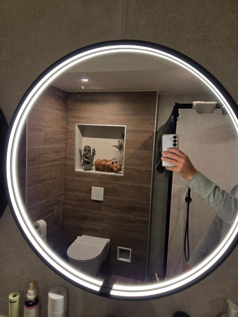 2x Ronde LED badkamerspiegel zwart – fabrieksfoutje, Nieuw, Minder dan 25 cm, Minder dan 100 cm, Wasbak of Wastafel