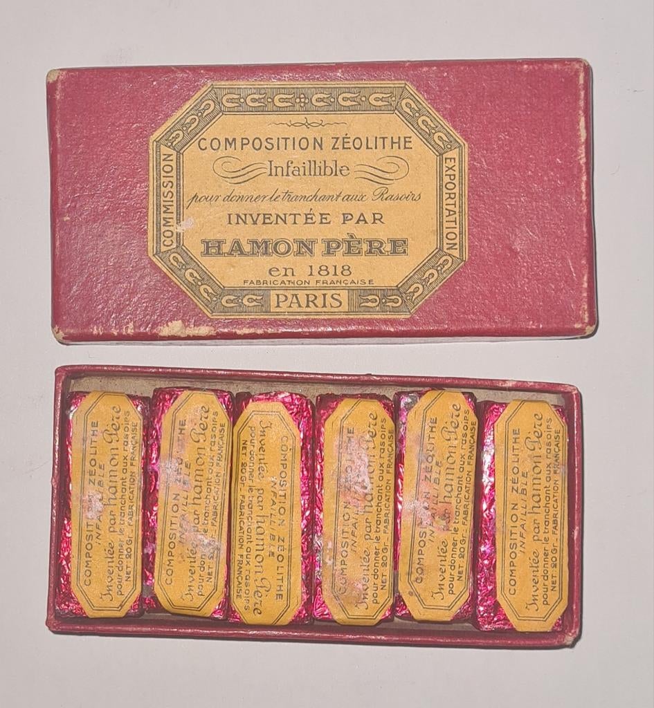 Antiek doosje Hamon Père zéoliet voor slijpen scheermessen , Ophalen of Verzenden