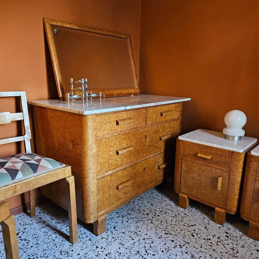 Art Deco Commode/Ladenkast Bed Nachtkastjes Stoelen Spiegel, 100 tot 150 cm, 5 laden of meer, Art deco, Ophalen of Verzenden