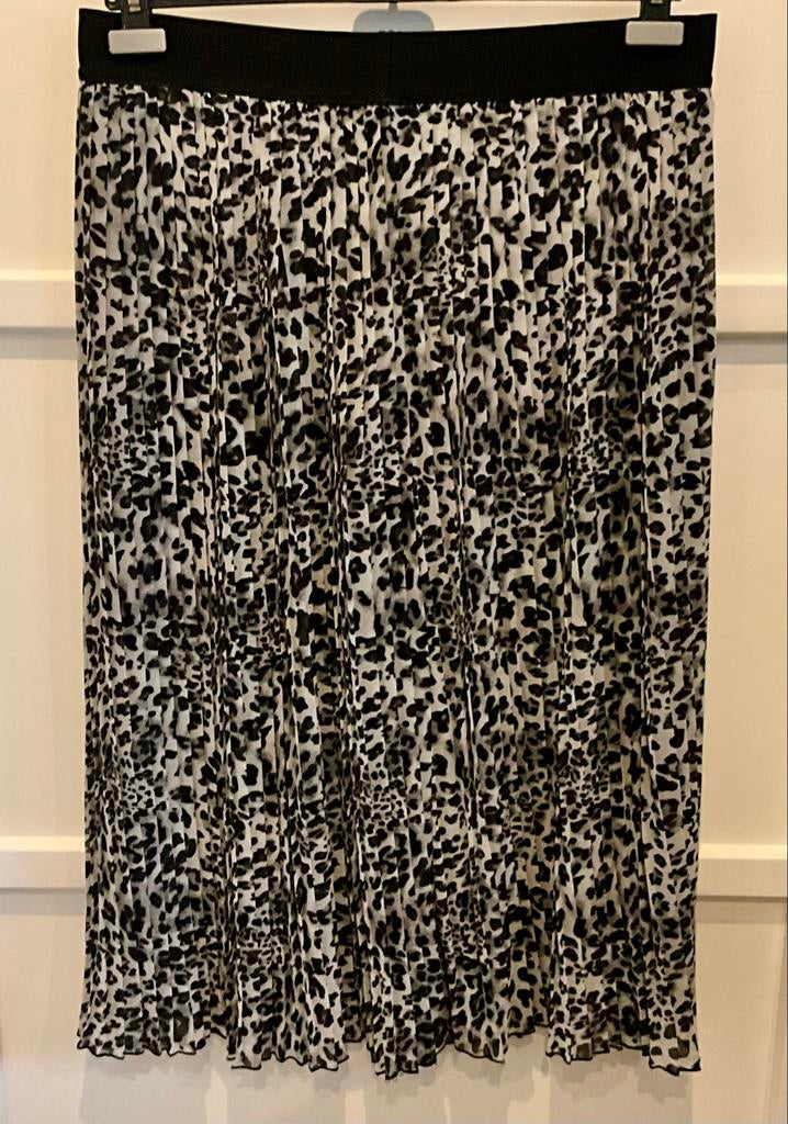 Panterprint plooi rok, Kleding | Dames, Rokken, Zo goed als nieuw, Maat 46/48 (XL) of groter, Zwart, Knielengte, Ophalen of Verzenden