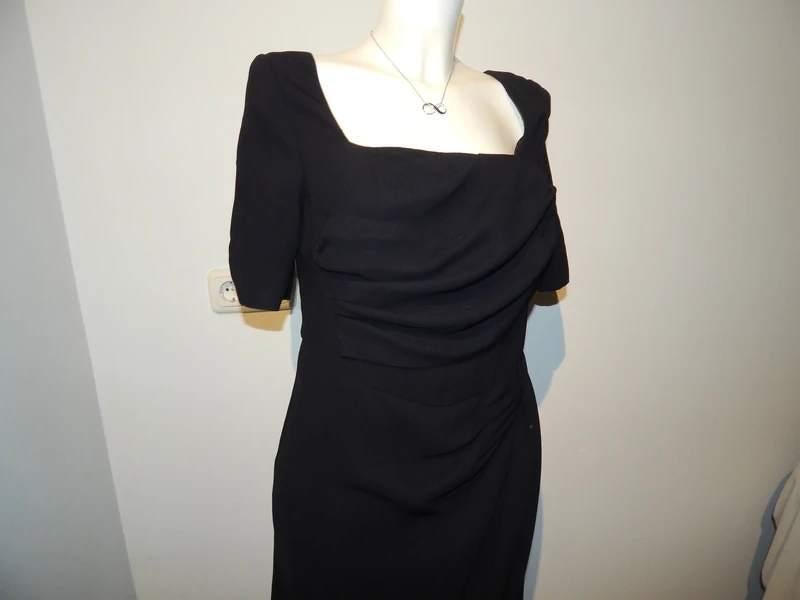 Hunza chique jurk vierkante hals draperie look mooi M, Kleding | Dames, Maat 38/40 (M), Verzenden, Zwart, Zo goed als nieuw