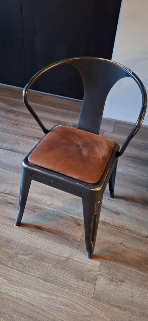2 Vintage look Tolix Stoelen - Metaal met Stoffen Zitting, Huis en Inrichting, Ophalen, Gebruikt, Stof, Twee