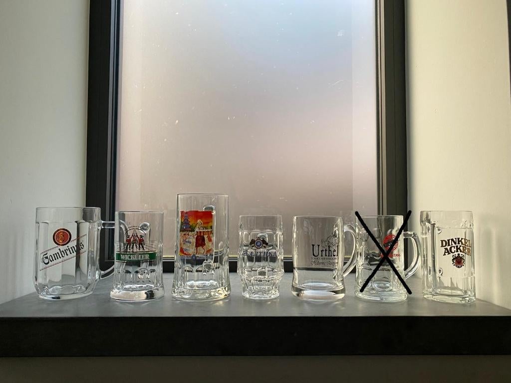 7 glazen bier pullen, Verzamelen, Biermerken, Zo goed als nieuw, Glas of Glazen, Overige merken, Ophalen of Verzenden