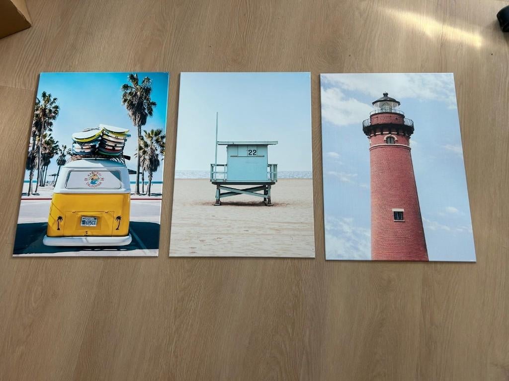 3x Displate metalen poster strand/kust thema, Verzamelen, Ophalen of Verzenden, A1 t/m A3