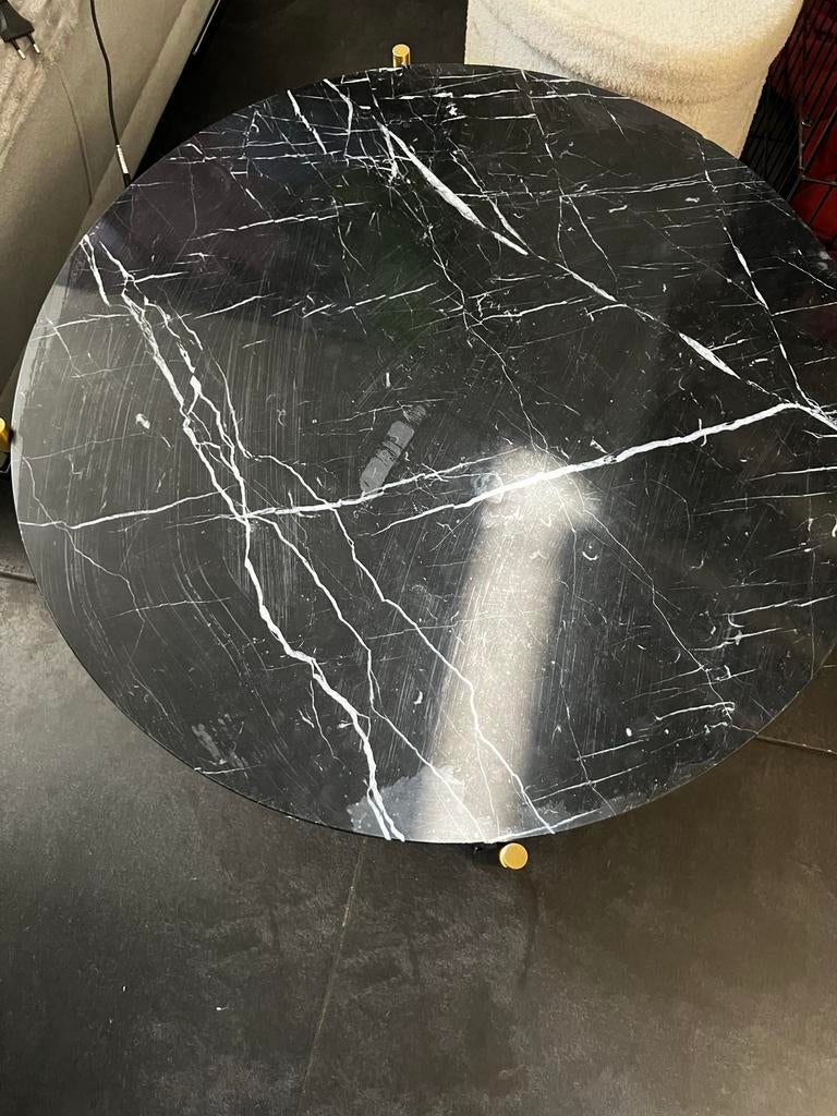 Ronde salontafel met marmerblad en gouden accenten, Huis en Inrichting, Tafels | Bijzettafels, Gebruikt, Rond, Ophalen of Verzenden